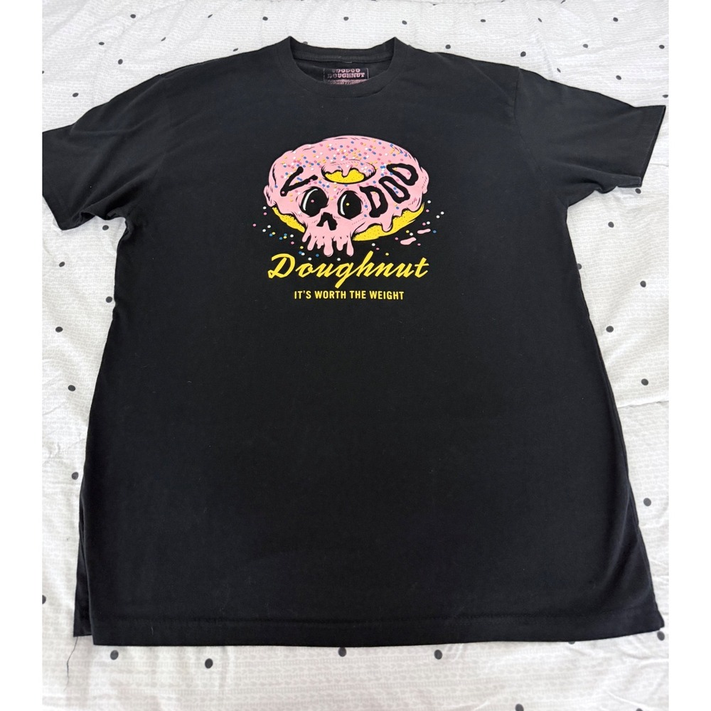 Voodoo Doughnut Mens Black Graphic T-Shirt Skull Donut XL Short Sleeve Tee